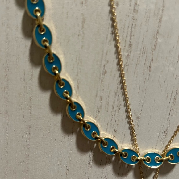 Teal Enamel Chain Necklace - Picture 2 of 3